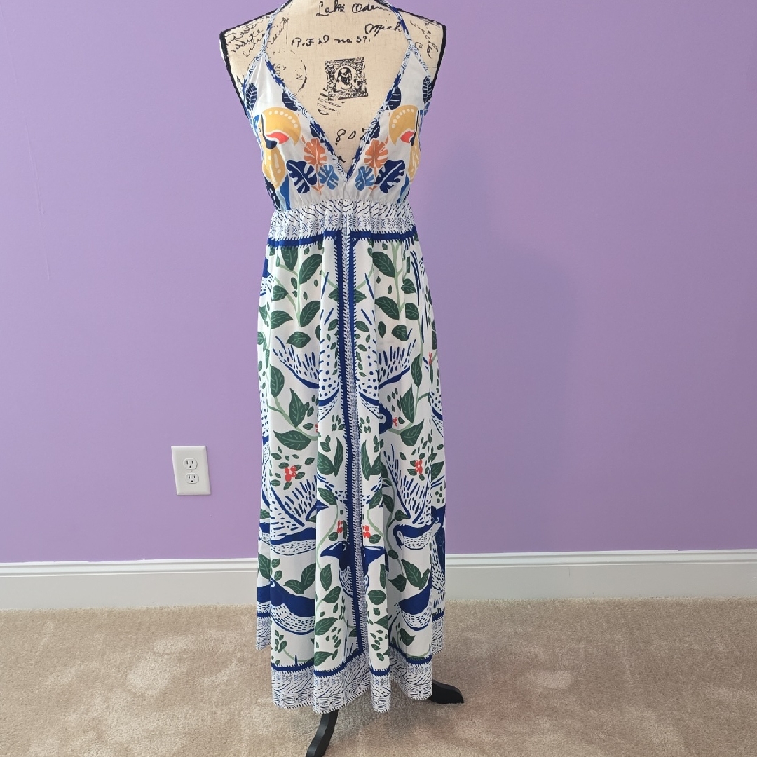 Floral Maxi Dress With Blue And Green Accents